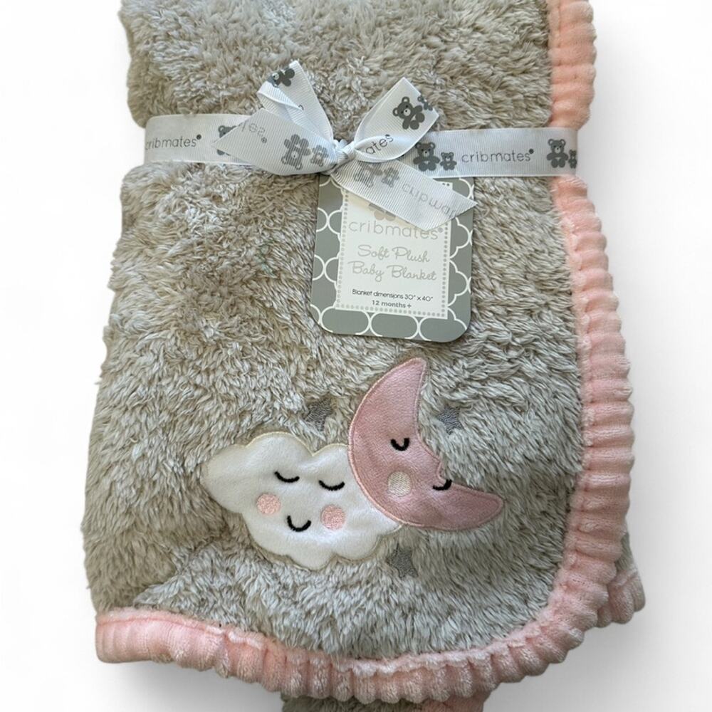 Cribmates Soft Plush Baby Blanket with Moon and Cloud
